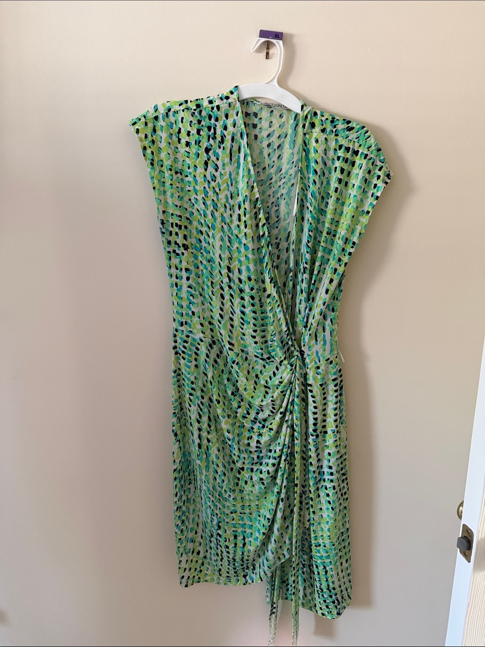 Maggy London Green Multi-Print Midi Wrap Dress